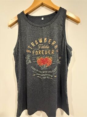 Vintage Graphic Strawberries Tank Top - Dark Gray